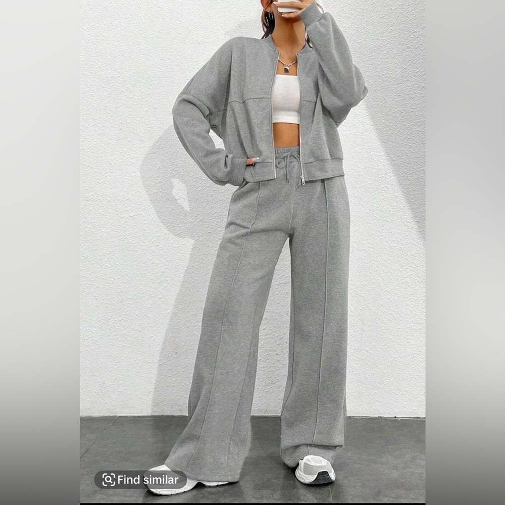 Gray Jacket and Drawstring Pants Set
